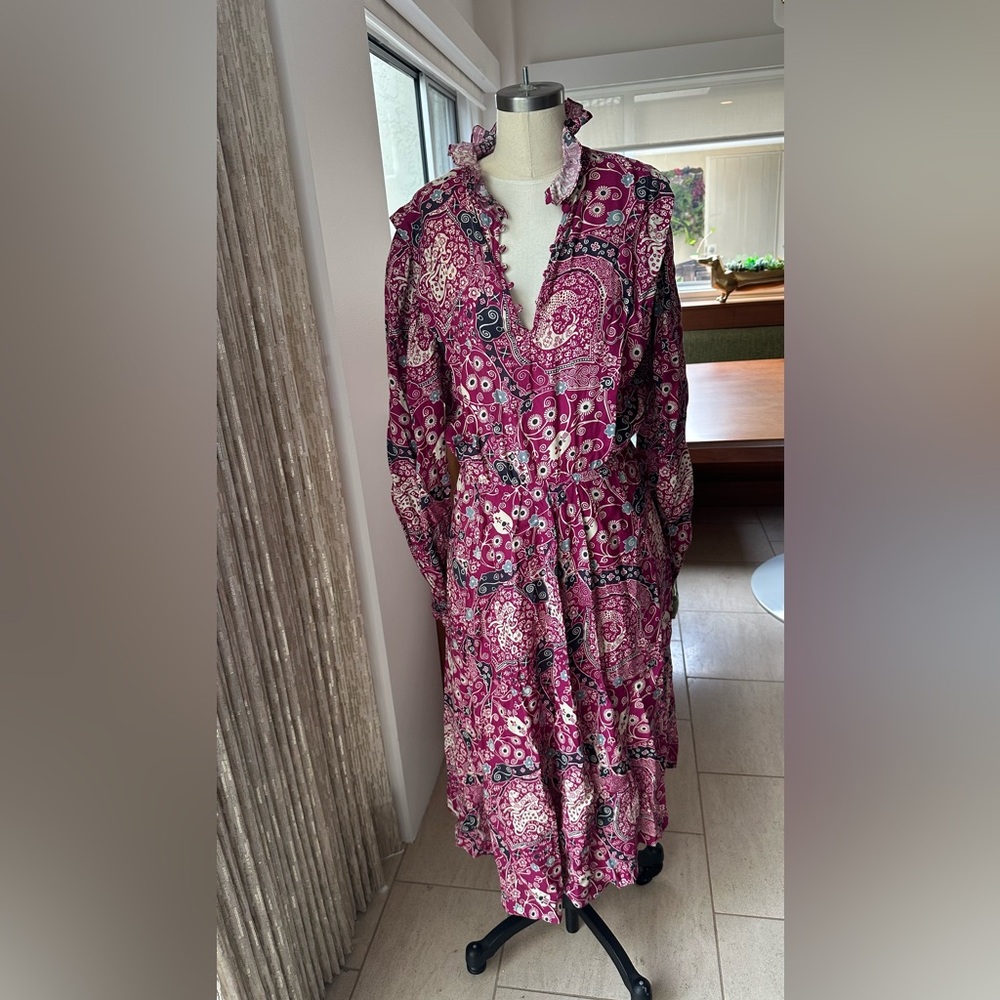 Isabel Marant Pink and Purple Long Sleeve scalloped collar dress